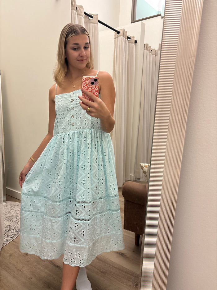 Charming Blue Eyelet Babydoll Dress for Effortless Style