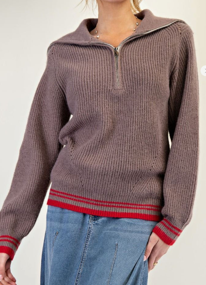 Half-Zip Knit Sweater – Casual Collared Pullover