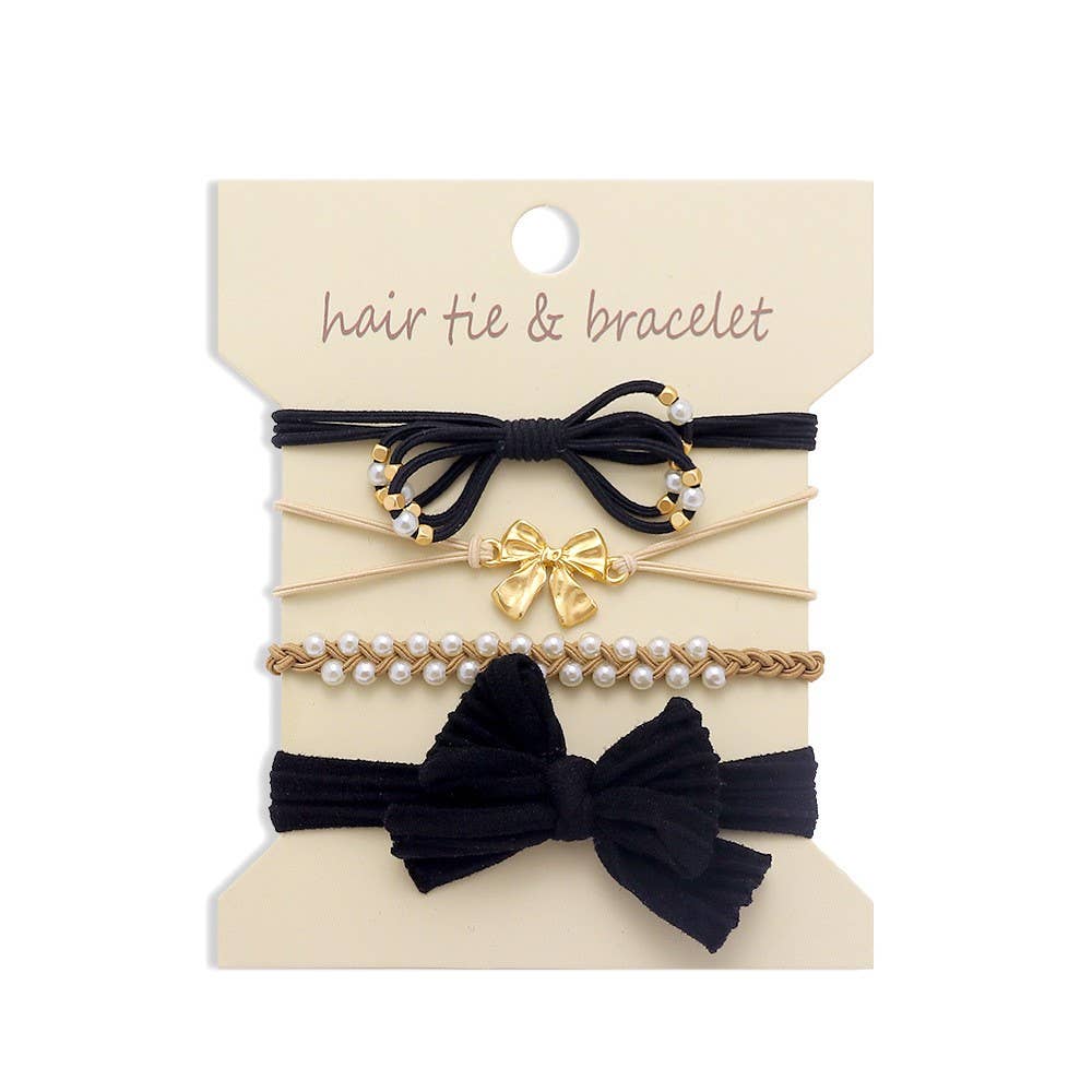 Boho Bow Hair Tie & Bracelet Set — Christmas or Black | SeaJay’s Boutique