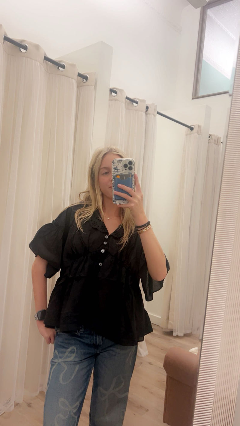 Embo Airy Collar Blouse - Black