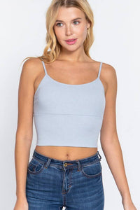 With Bra Cup Crop Rib Knit Cami Top for Stylish Comfort
