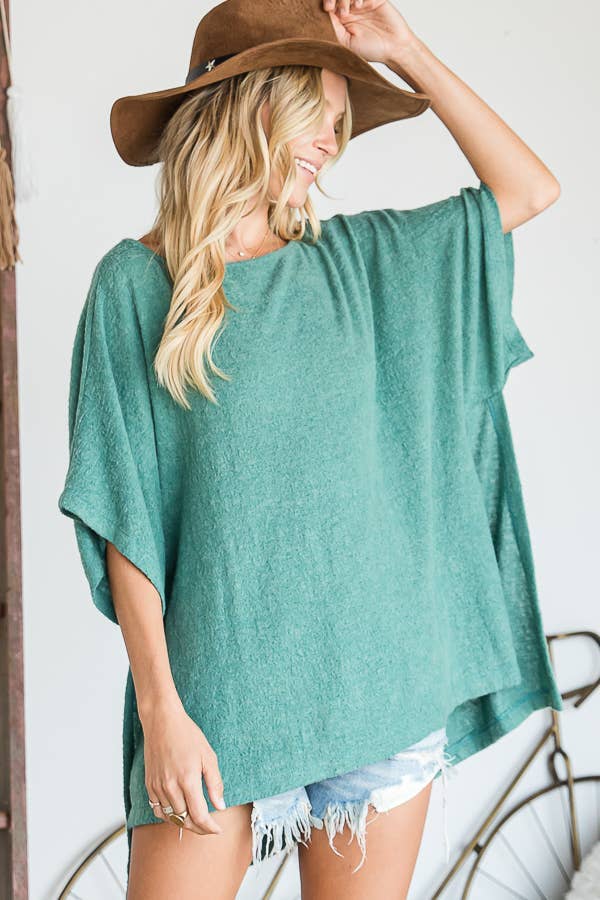 Hi-Low Hem Poncho Style Tunic Top - Black for Women