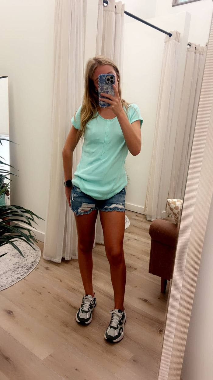 Mint Green Textured Solid Henley Top