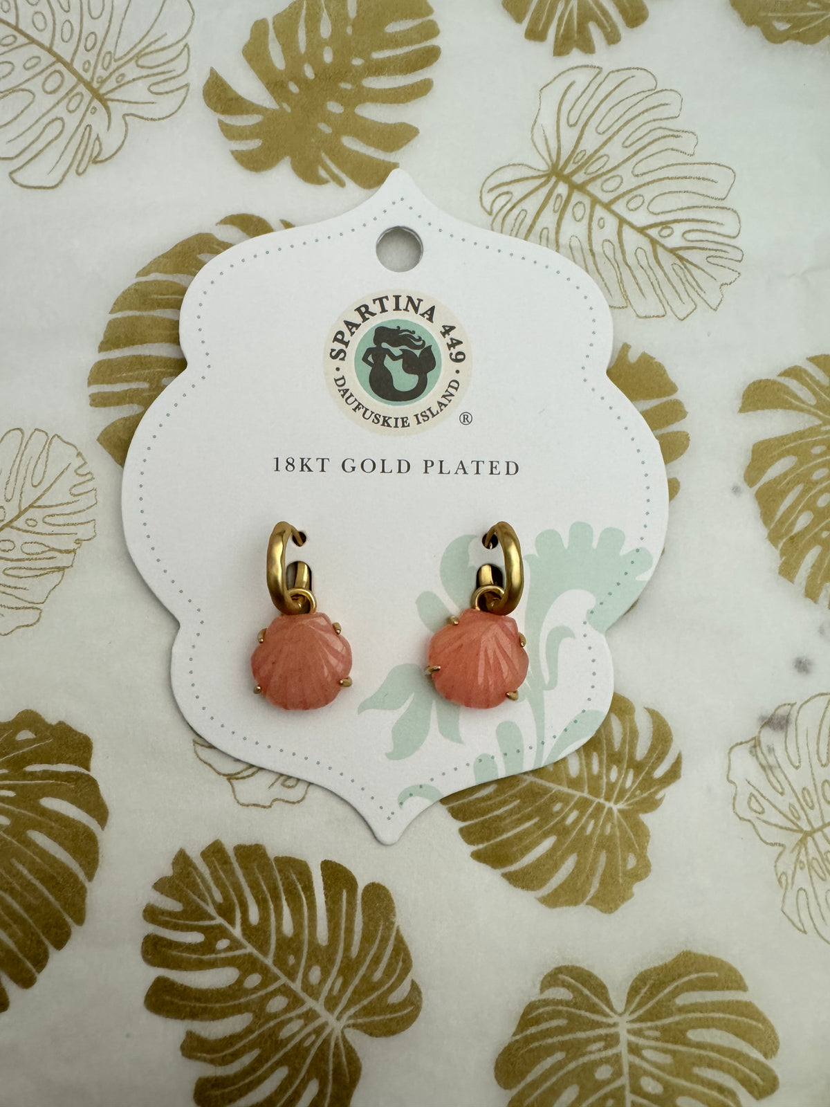 Spartina 449 Carved Shell Convertible Hoop Earrings Coral