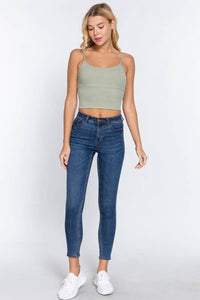 With Bra Cup Crop Rib Knit Cami Top for Stylish Comfort