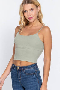 With Bra Cup Crop Rib Knit Cami Top for Stylish Comfort