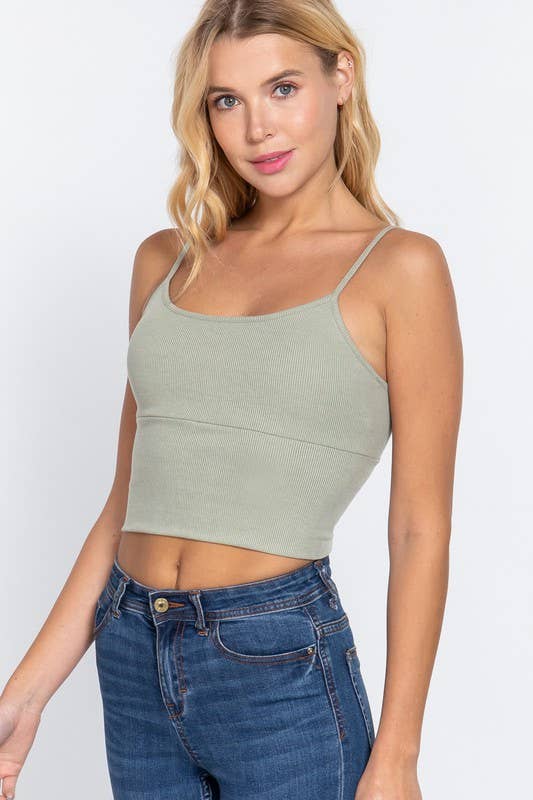 With Bra Cup Crop Rib Knit Cami Top for Stylish Comfort