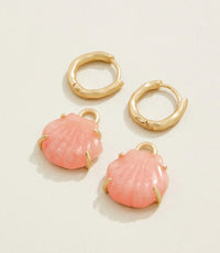 Spartina 449 Carved Shell Convertible Hoop Earrings Coral