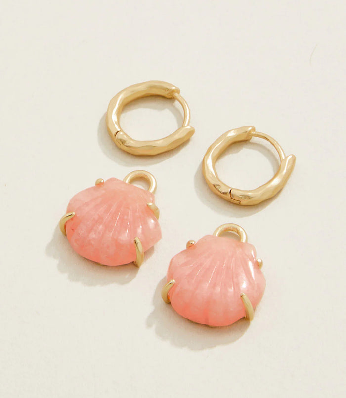 Spartina 449 Carved Shell Convertible Hoop Earrings Coral