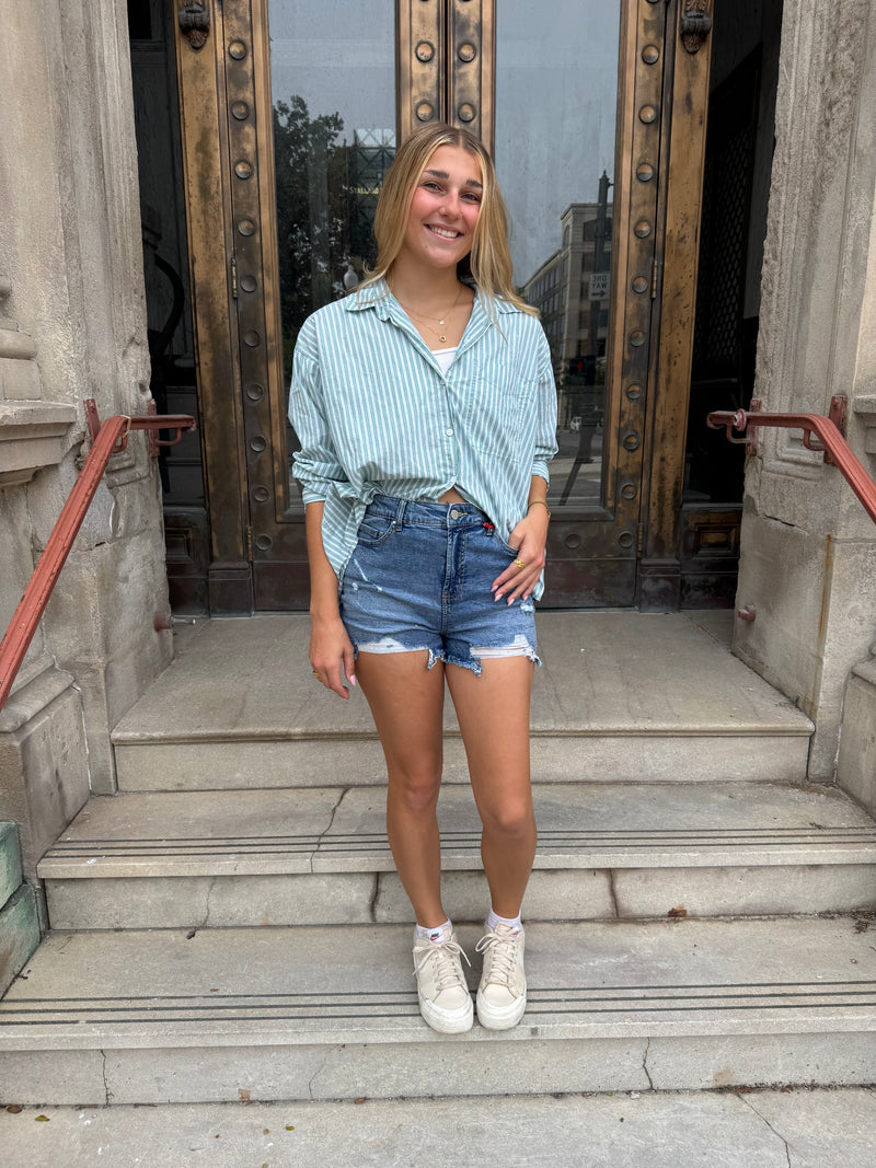 Authentic Distressed Dark Mom Jeans