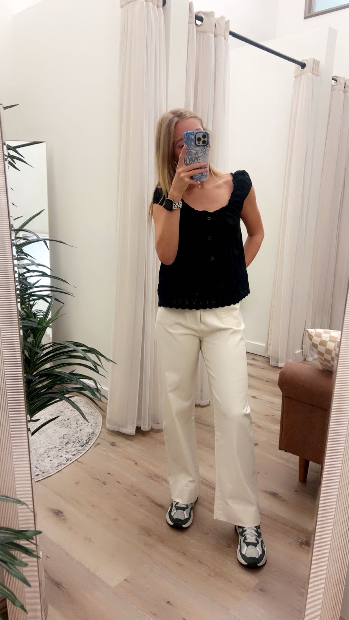 Eyelet Lace Trim Cap Sleeve Button Down Blouse