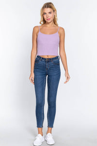 With Bra Cup Crop Rib Knit Cami Top for Stylish Comfort