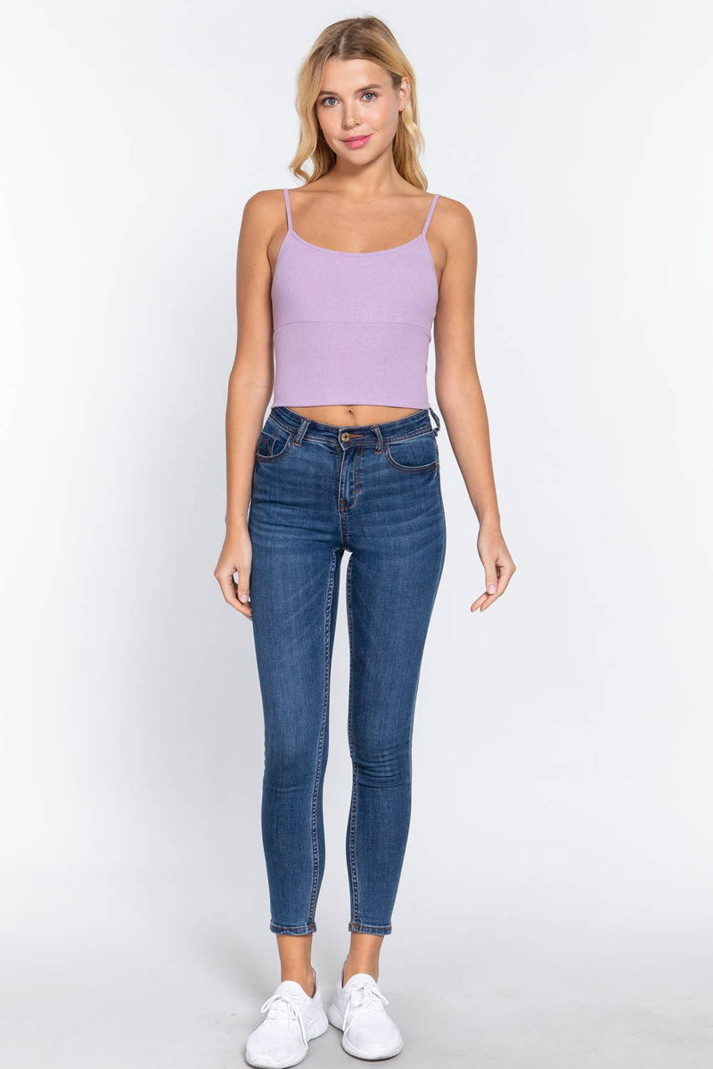 With Bra Cup Crop Rib Knit Cami Top for Stylish Comfort