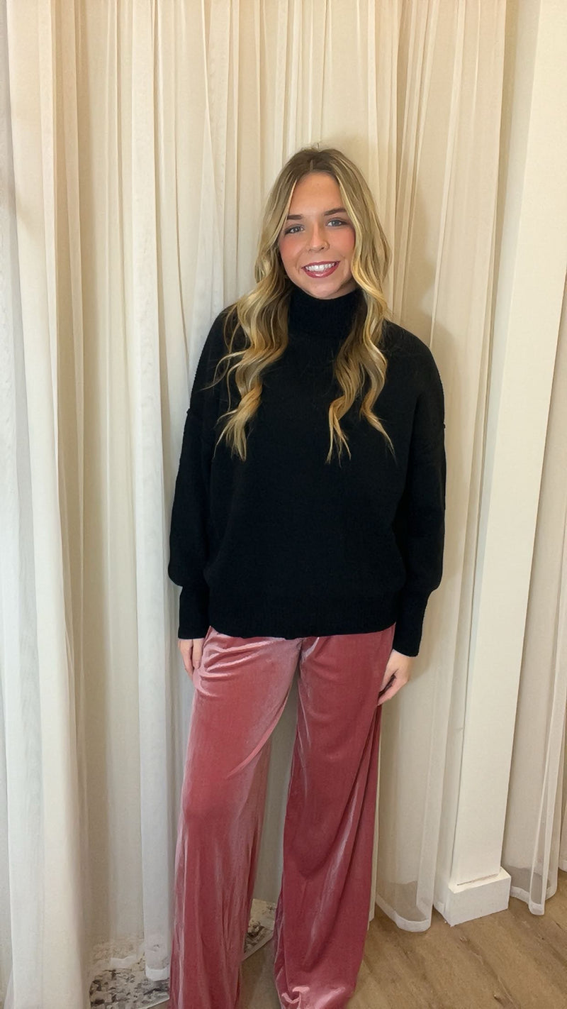 Black Mock Neck Exposed Seam Sweater | SeaJay’s Boutique