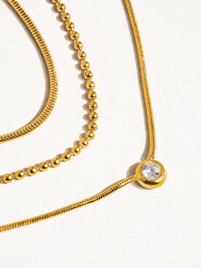MAIQ Accessories : Paulette 18K Gold Non-Tarnish Trilayer CZ Chain Necklace