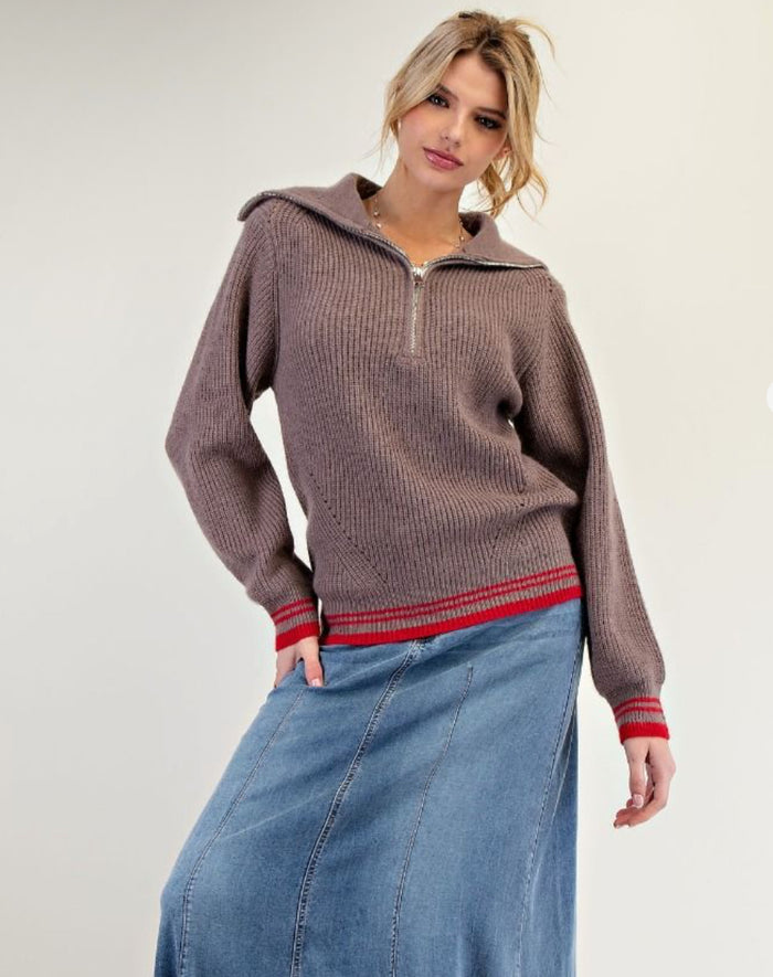 Half-Zip Knit Sweater – Casual Collared Pullover