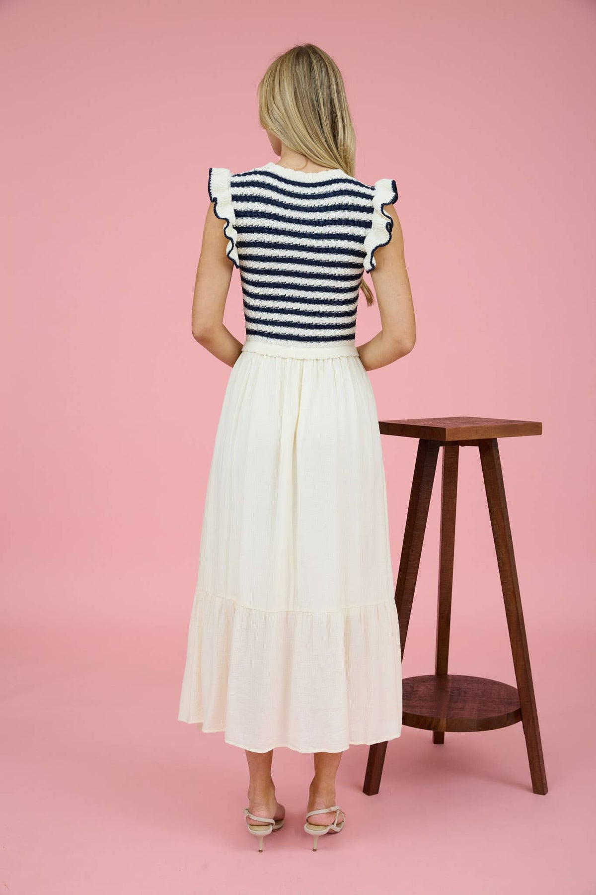 Blu Pepper Maxi Dresses: Womens Stripe Knit Top With Mixed Media Midi Dress