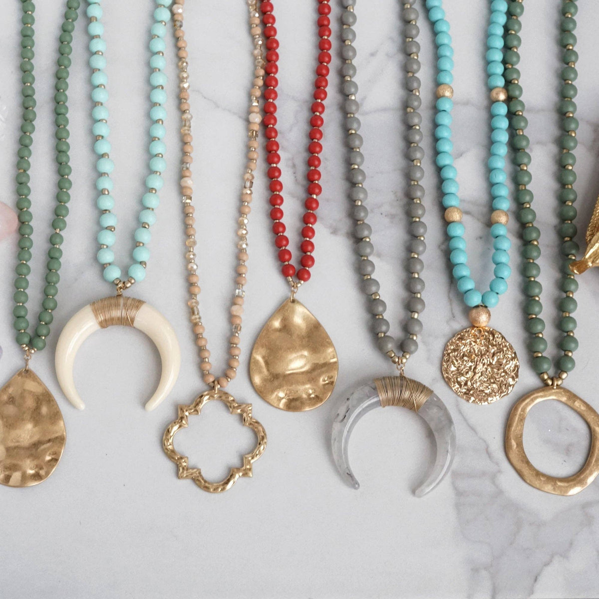 PennyLine inc Italian Jewelry: Long Wooden Bead Necklace with gold coin - Grey