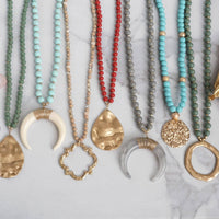 PennyLine inc Italian Jewelry: Long Wooden Bead Necklace with gold coin - Grey