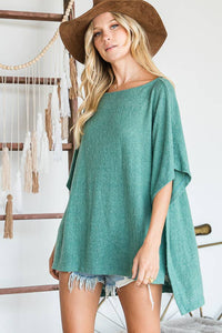 Hi-Low Hem Poncho Style Tunic Top - Black for Women