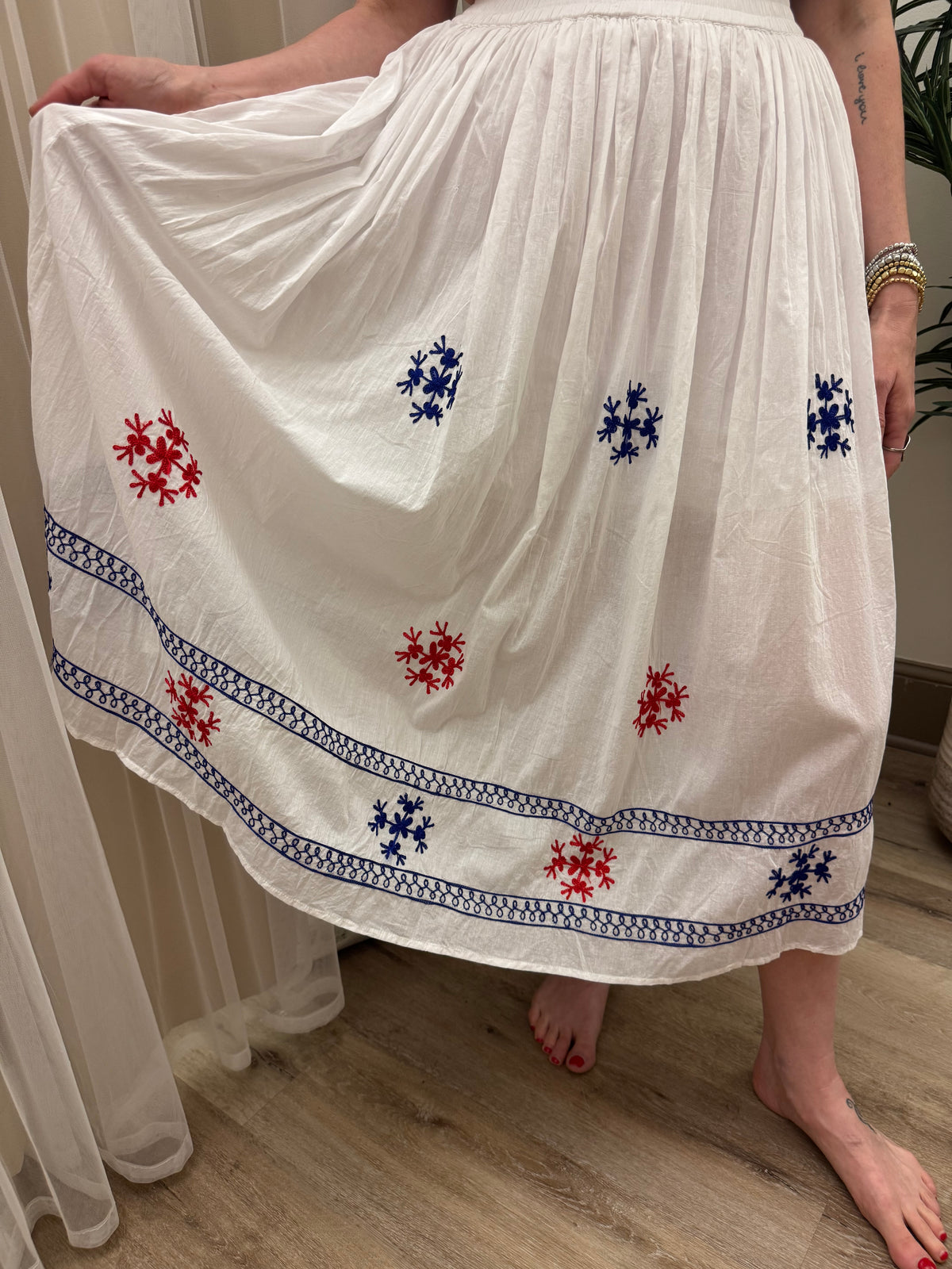 Tiered Maxi Skirt with Embroidery