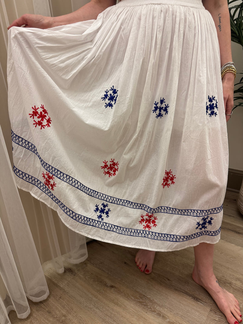 Tiered Maxi Skirt with Embroidery