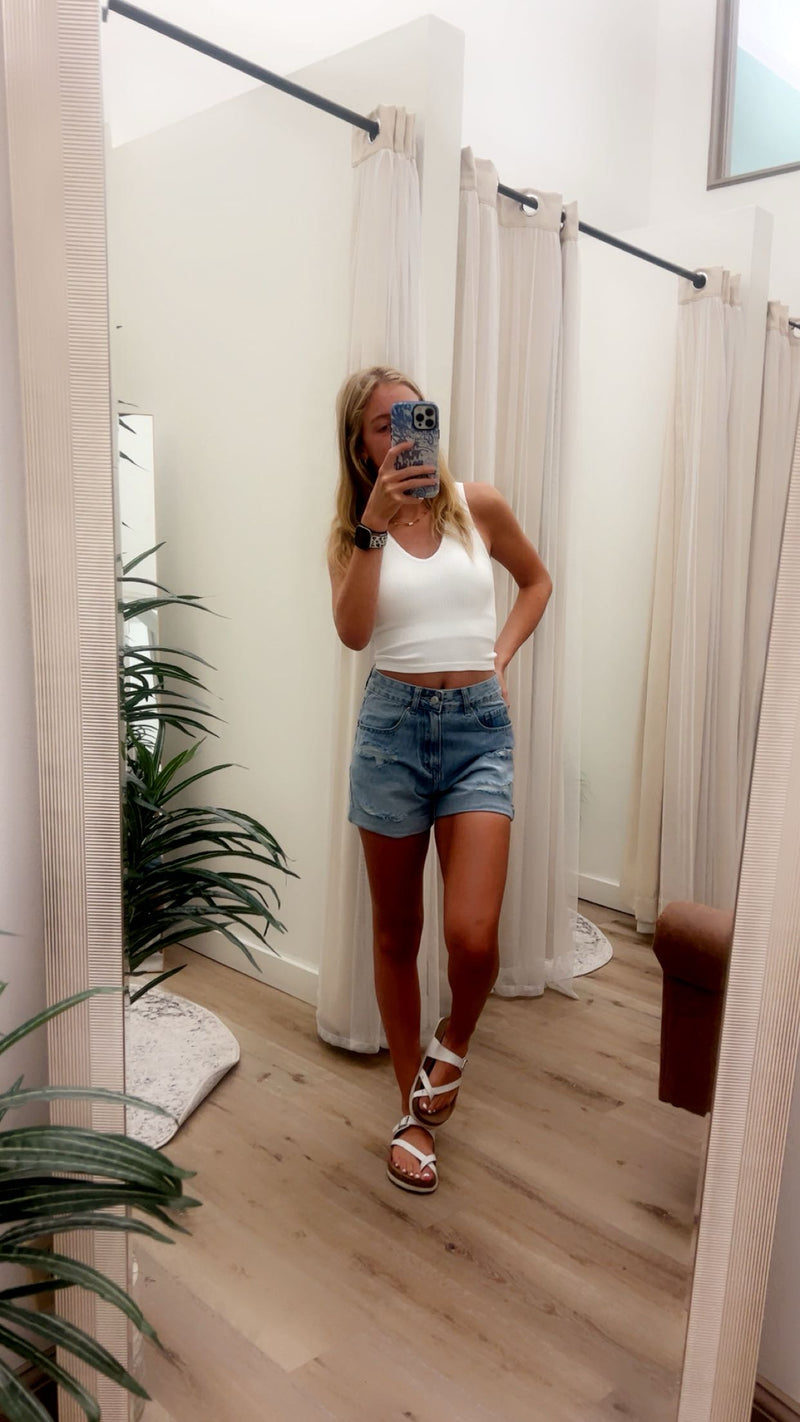Reversible V Neck Round Neck Seamless Crop Tank Top