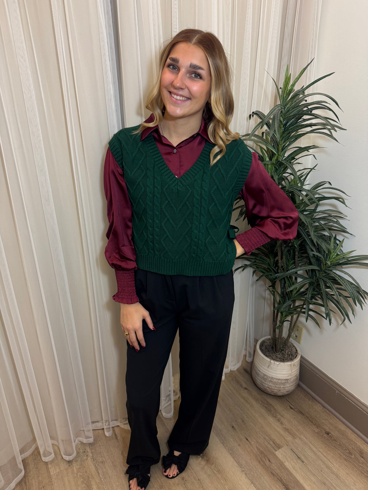 Emerald Cable Knit Side-Tie Sweater Vest | SeaJay’s Boutique