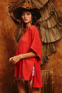 Hi-Low Hem Poncho Style Tunic Top - Black for Women