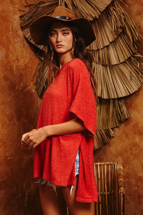 Hi-Low Hem Poncho Style Tunic Top - Black for Women