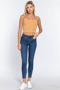 With Bra Cup Crop Rib Knit Cami Top for Stylish Comfort