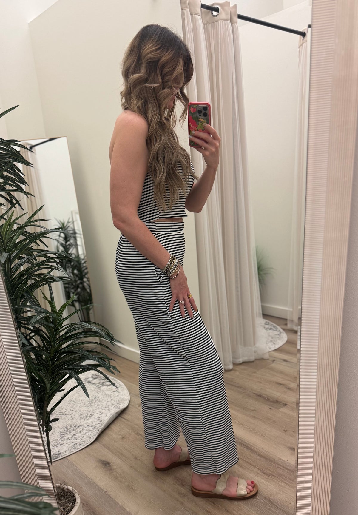 Stripe Pattern Tube Top & Wide Leg Pants Set