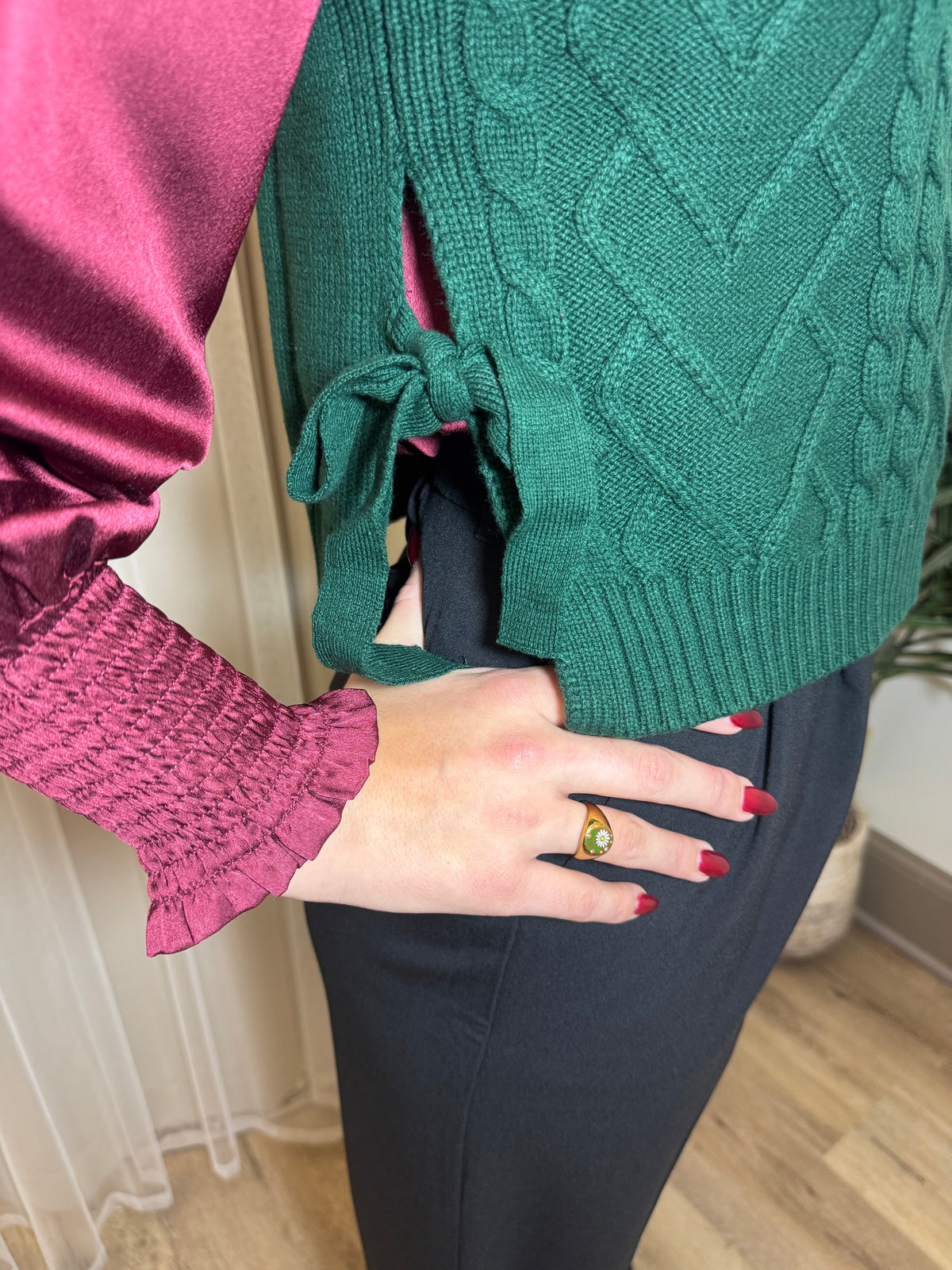 Emerald Cable Knit Side-Tie Sweater Vest | SeaJay’s Boutique