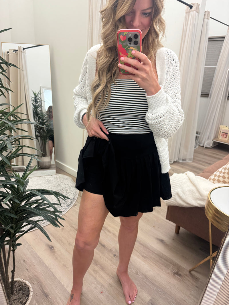 Black Pleated Skort With Pocket