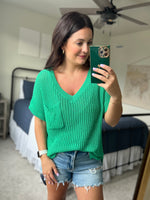 Kelly Green V-Neck Sweater Top