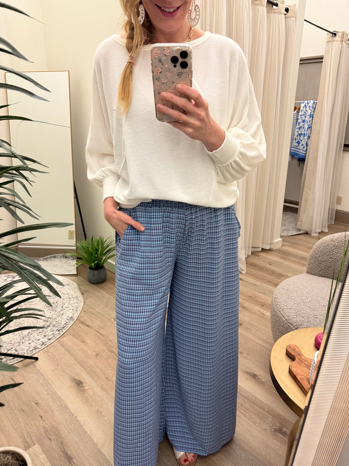 Smocked Waist Wide Leg Pants - Blue for Summer Style