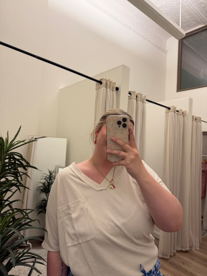 Plus Size Two Tone Waffle V-Neck Dolman Sleeve Top