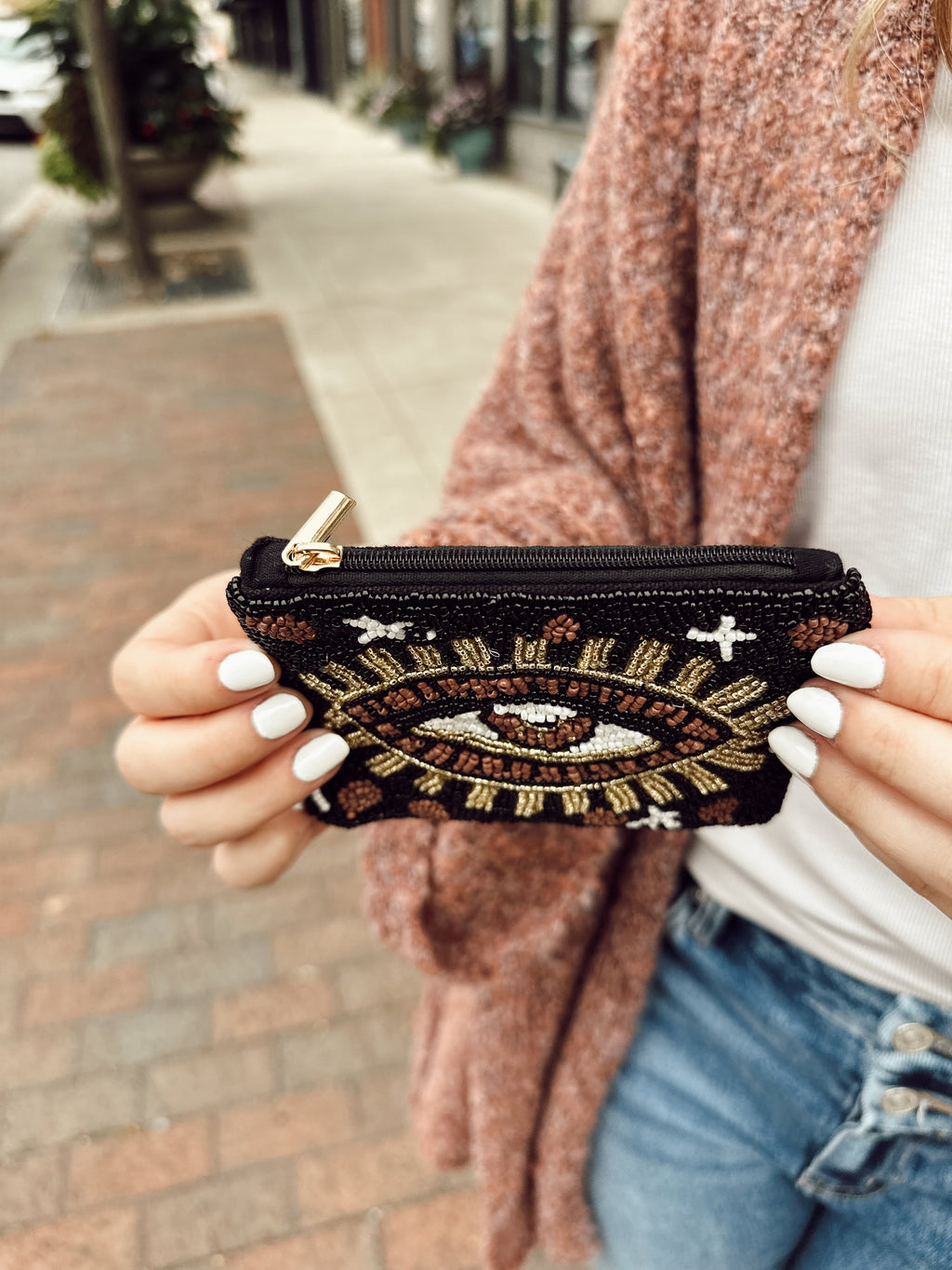 Black and Gold Eye Beaded Coin Purse