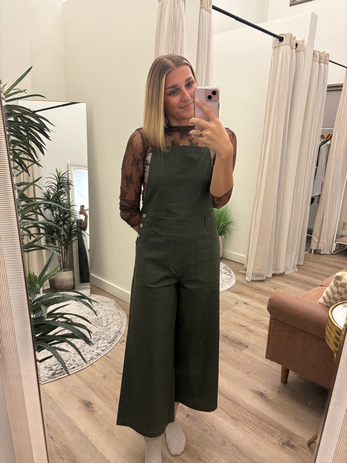 Wide Leg Cropped Overalls with Pockets