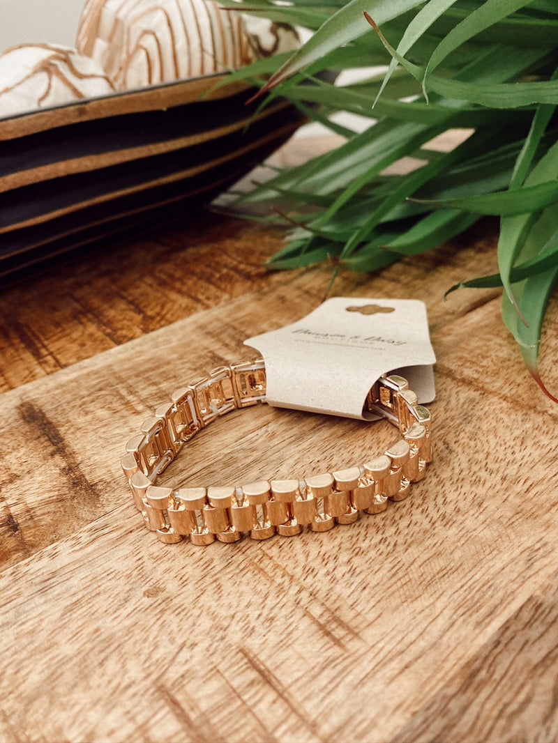 Gold Watch Band Textured Stretch Bracelet
