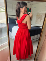 Chili Red Smocked Midi Dress