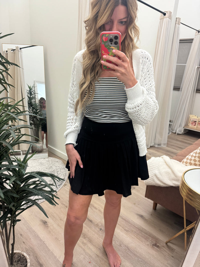 Black Pleated Skort With Pocket