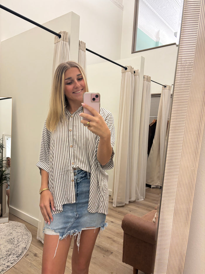 Oversized Button Down Striped Shirt