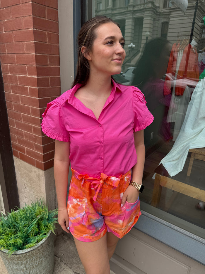 Balloon Short Sleeved Button Up Shirt for Effortless Style