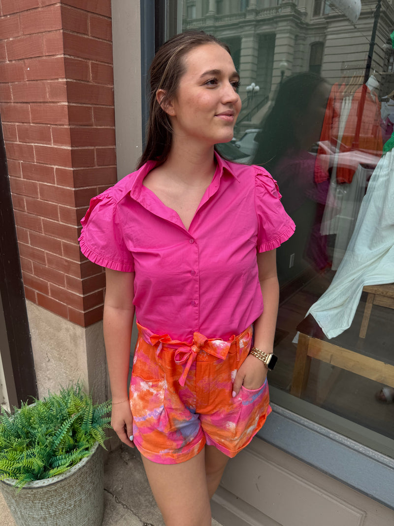 Balloon Short Sleeved Button Up Shirt for Effortless Style