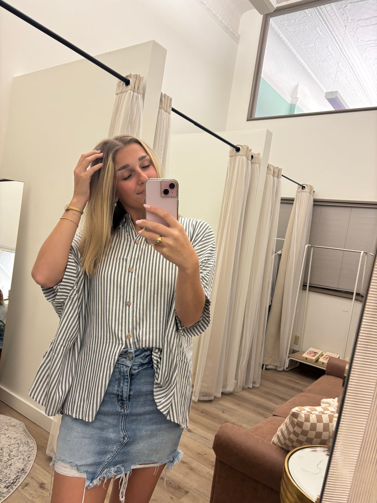 Oversized Button Down Striped Shirt