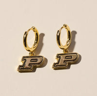 Purdue University Gold Tone Huggie Earrings With P Charm