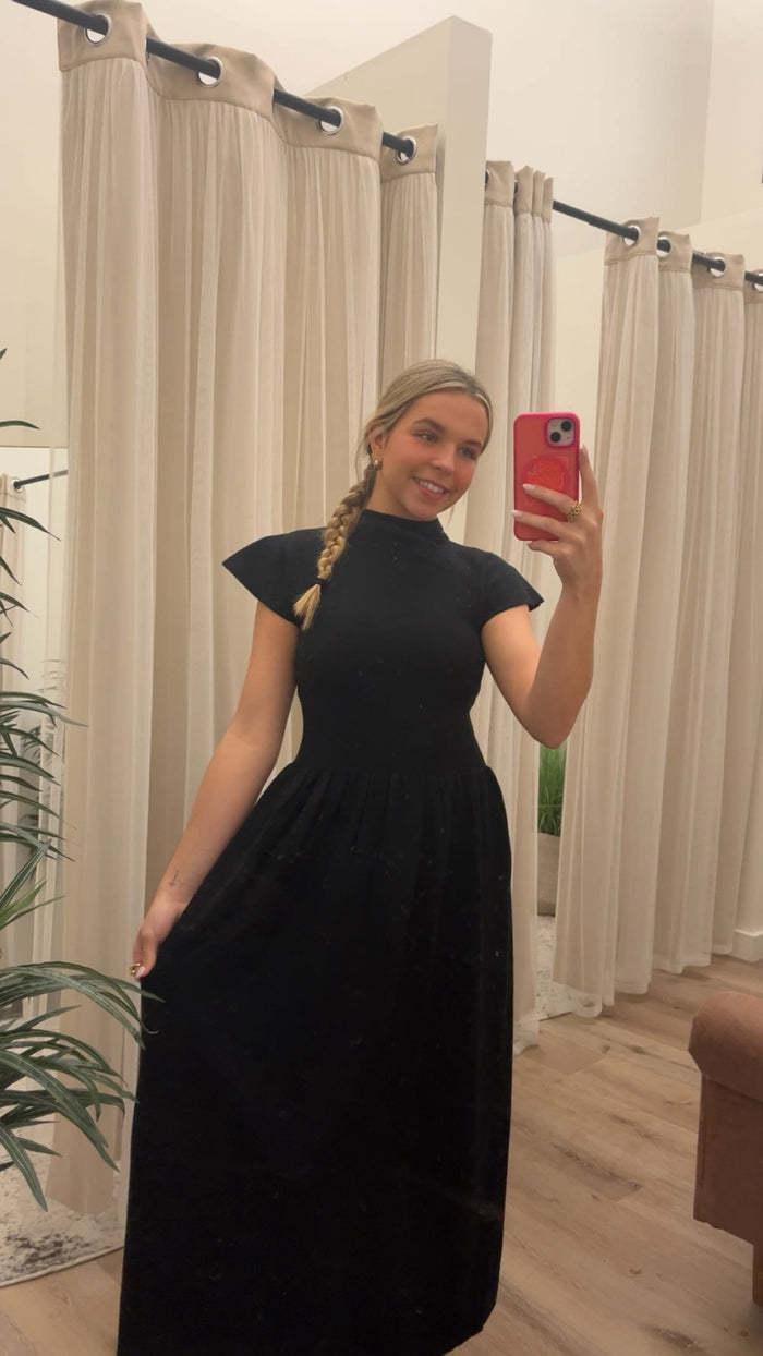 Mock Neck Stretch Waistband Twofer Dress