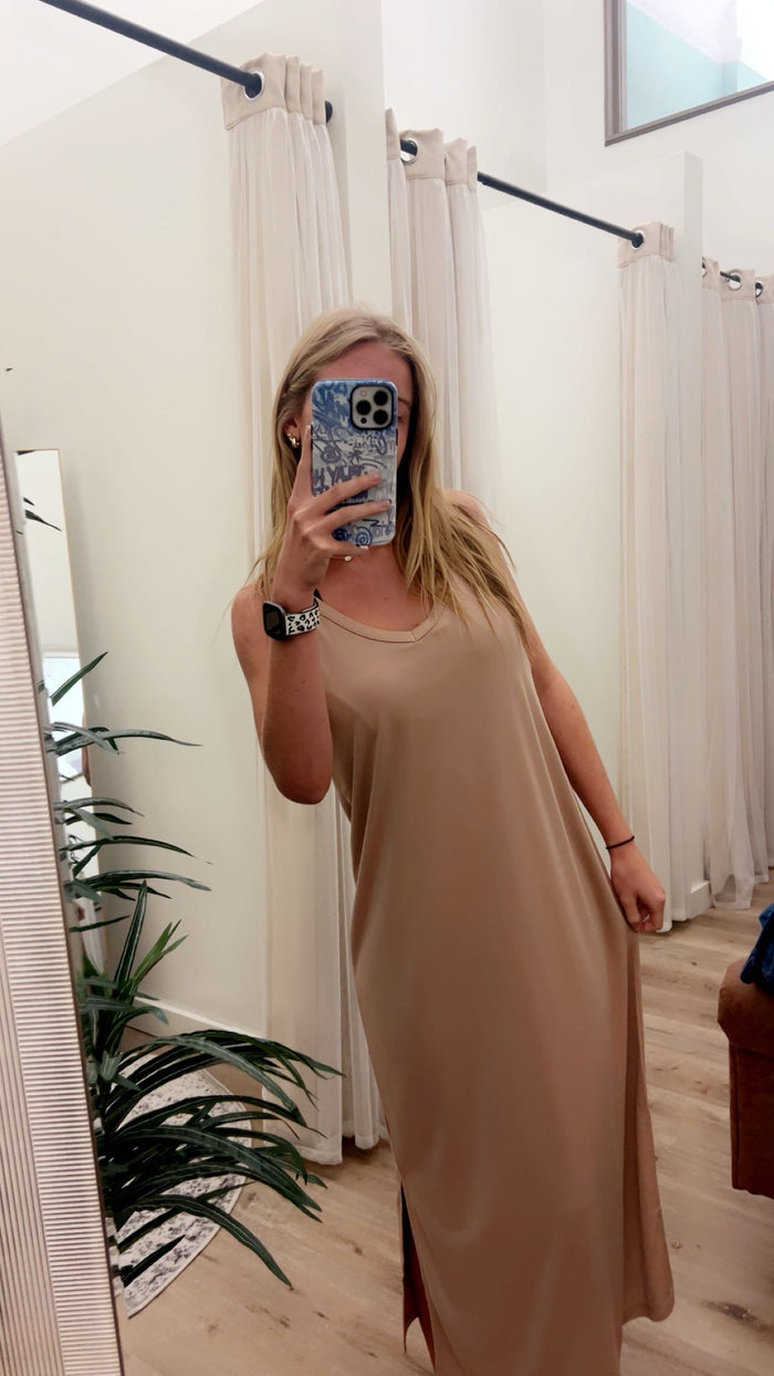 Soft V Neck Midi Dress with Side Slits