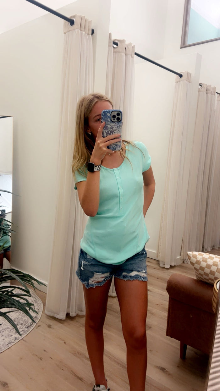 Mint Green Textured Solid Henley Top